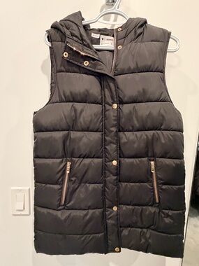 Black Quilted Hooded Long Puffer Vest